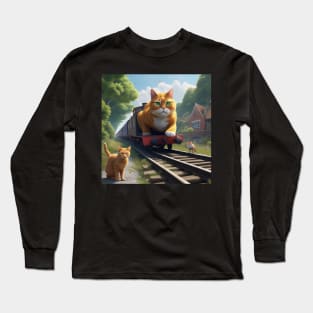 Cat Wanting To Be A Train Long Sleeve T-Shirt